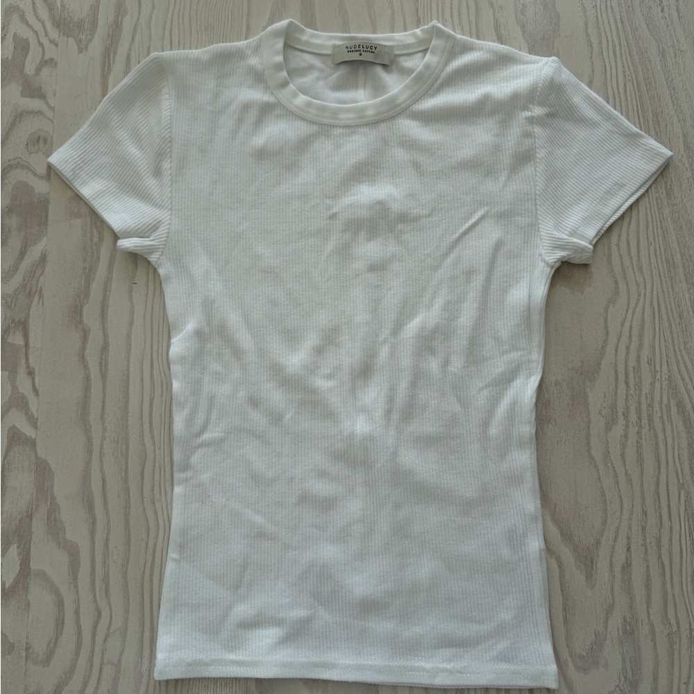 Nude Lucy White Ribbed Short Sleeve Tee - Picture 2 of 2